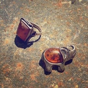 Vintage silver & amber ring and brooch